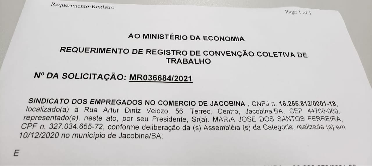 REQUERIMENTO DE REGISTRO